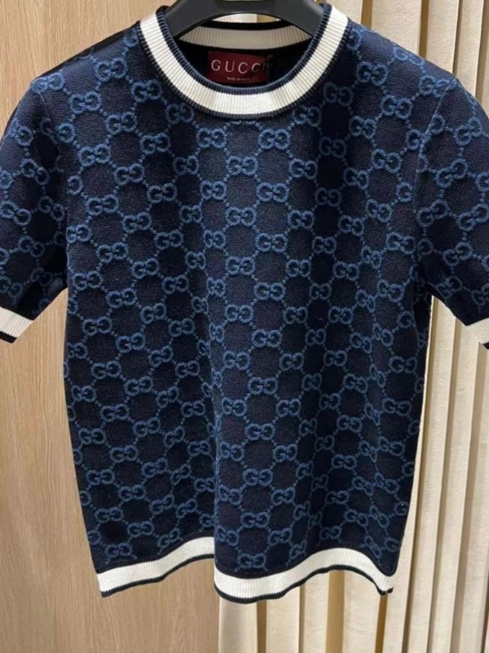 New Gucci GG Logo Monogram Fine Cotton Jacquard Top in Navy Large